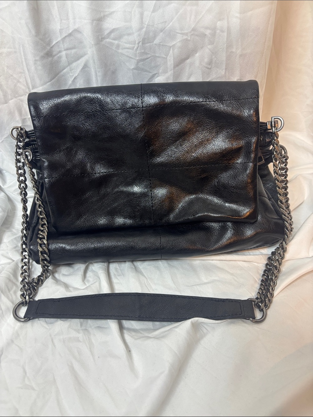Zara Black Leather Shoulder Bag with Gunmetal Chain